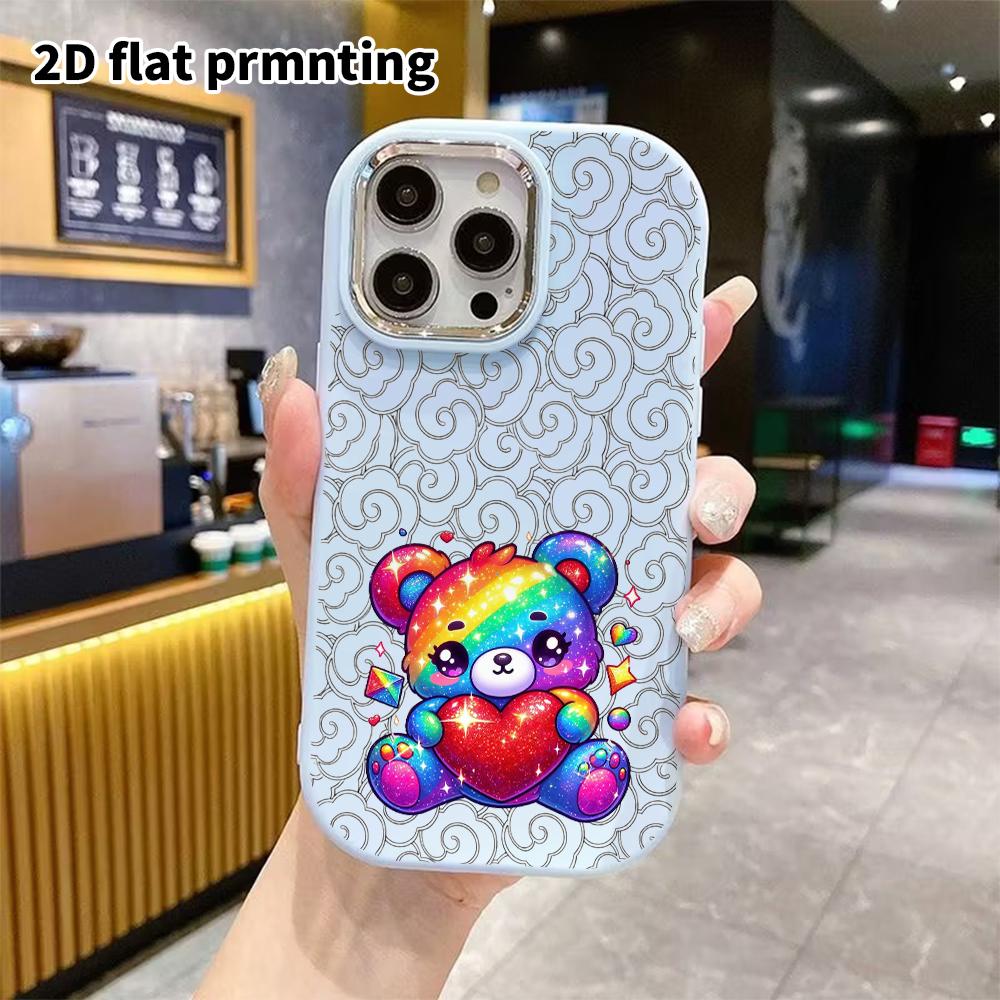 Phone Case: 2D flat design suitable for iPhone 18 17 16 15 14 13 Pro protective case, couple style, rainbow bear, Christmas and Halloween gift