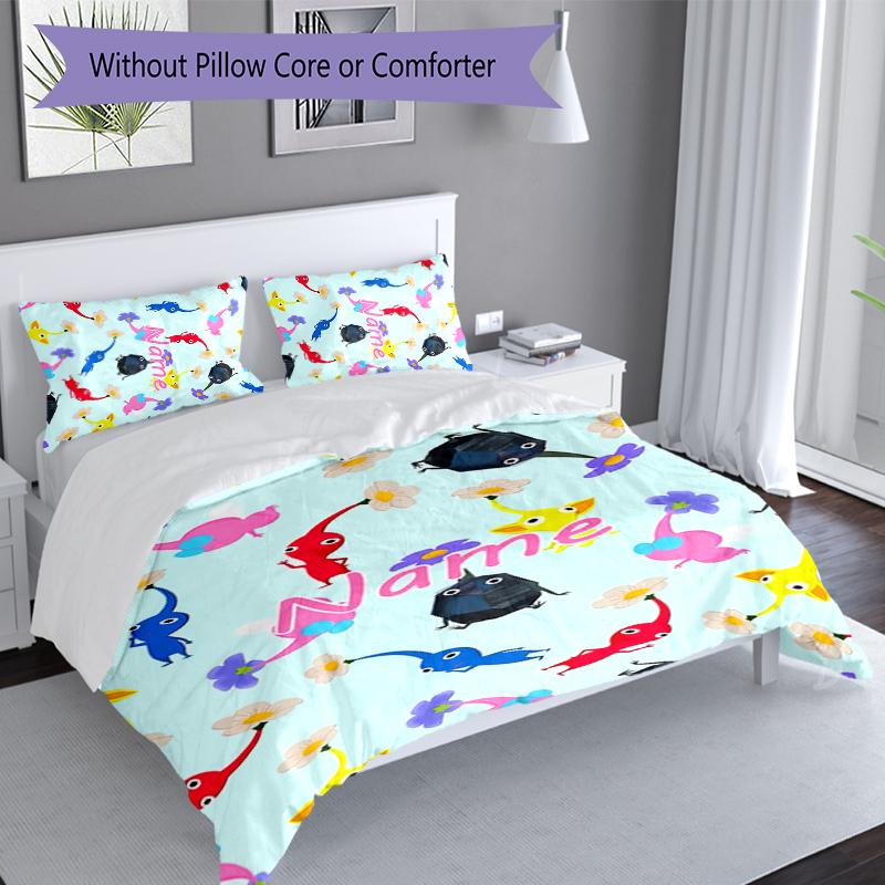 3pcs Custom Name Pikmin Pikmin Bedding Set,Includes 1 Duvet Cover and 2 Pillowcases,All-season Bedroom Decor