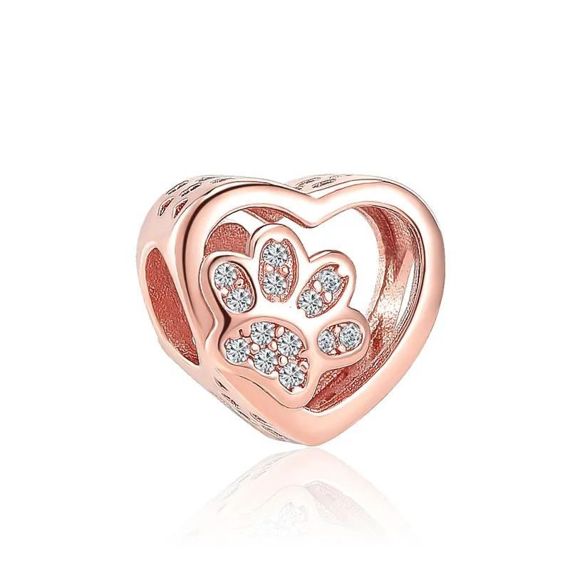 Новый 925 стерлингового серебра розового золота Paw Print Charm of ley 925 цепи бисер подходит оригинальный браслет Pandora DIY женские украшения