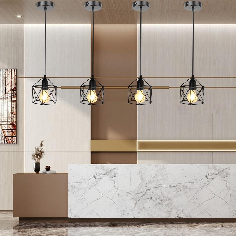 Потолочный светильник в металлической клетке E27 Современные светодиодные подвесные светильники Люстра Регулируемый подвесной светильник для домашнего стола Кухонный бар Подвесные светильники