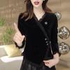 2025 Velvet V-Neck Slim Fit Long-Sleeve Irregular Top for Women