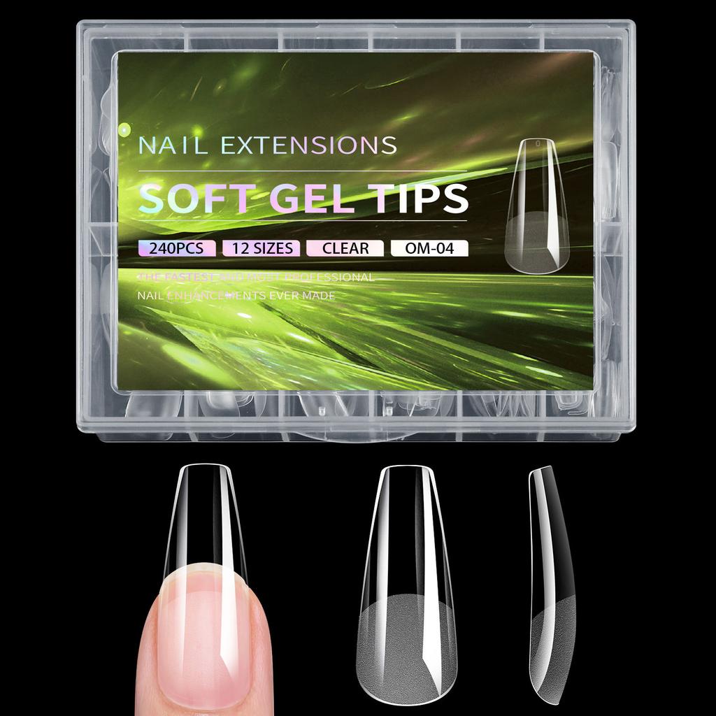 Накладные ногти для дизайна ногтей, прозрачные, полуматовые, ультратонкие, удлиненные, не оставляющие следов, не шлифующиеся, тонкие, 240 штук