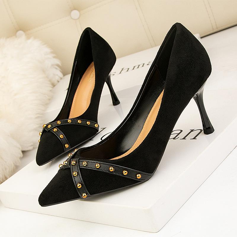Fashion Women's Shoes Thin Heel High Heel Thin Pointed Rivet Single Shoes Women's High Heels