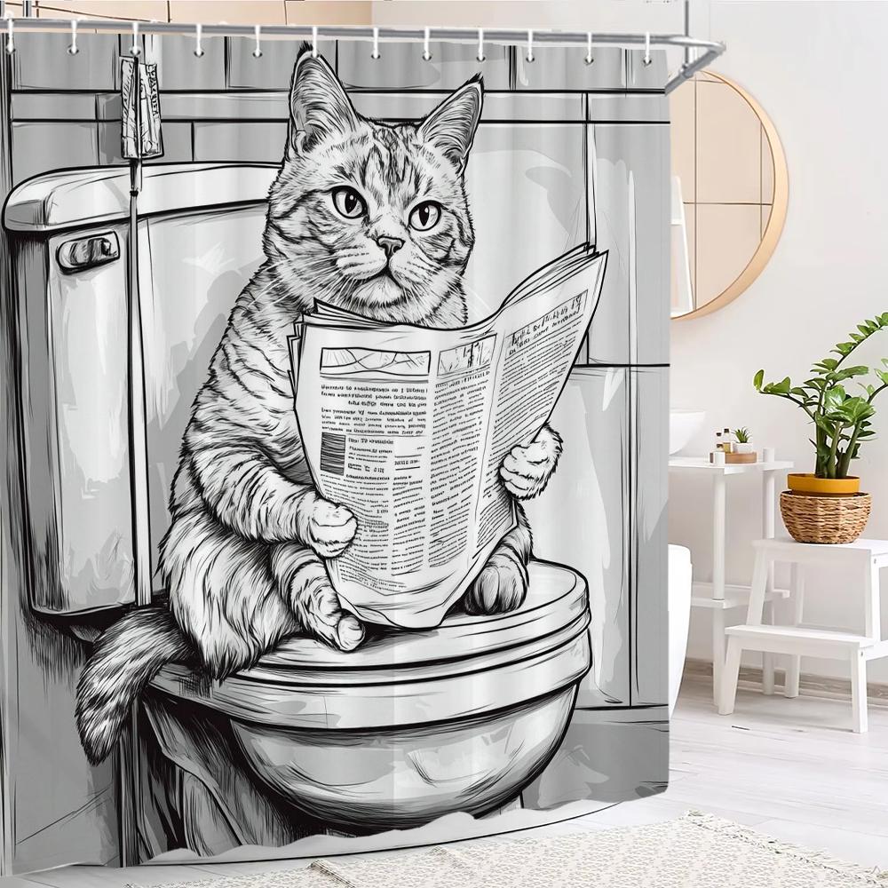 Милый мультяшный кот и собака Шторка для душа, Декоративная шторка для ванной комнаты, Шторка с принтом, Шторка для домашнего декора с крючками