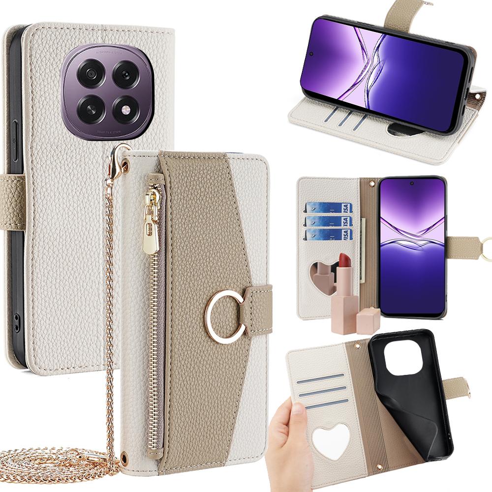For Oppo F29 5G Case Mirror Wallet Leather Phone Cover with Chain Shoulder Strap