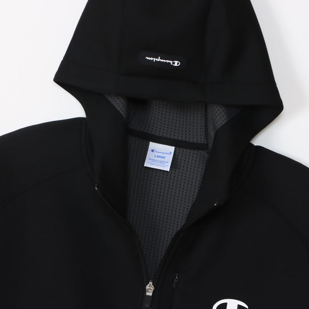 Парка с длинным рукавом, водоотталкивающая, One Point Logo 3LS, молния, капюшон, толстовка, гольф, черный [Champion] WRAP-AIR Techweave(р) Мужской C3-ZG102