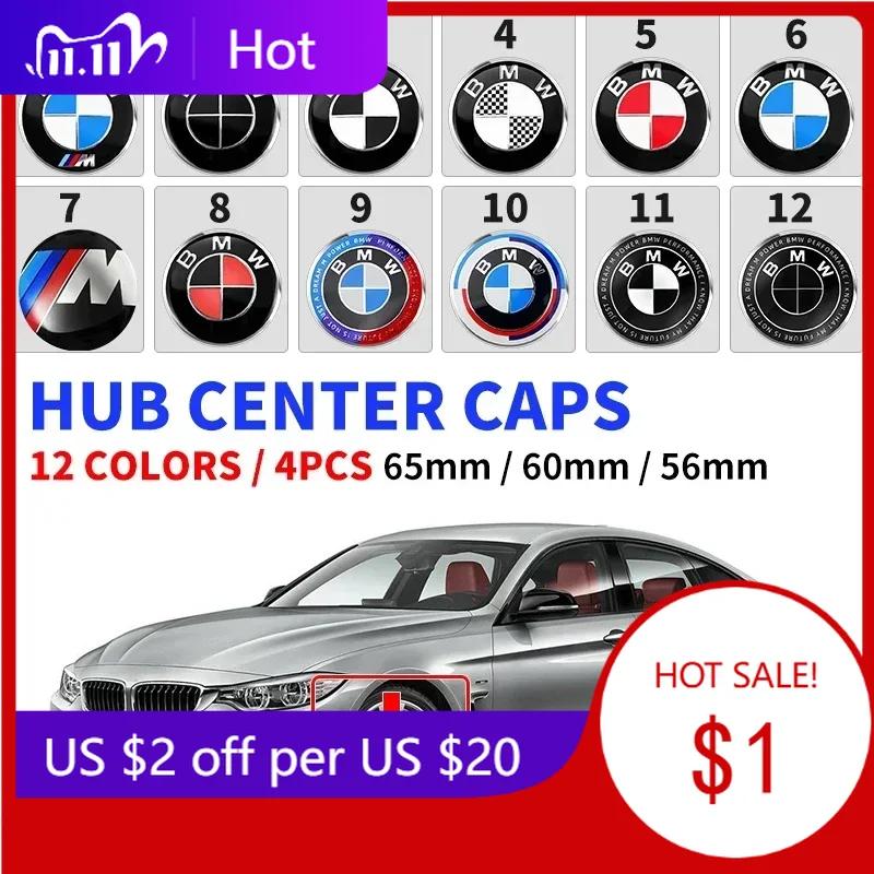 LMFLF1 4PCS 56MM 60MM 65MM Car Emblem Wheel Center Hub Caps Stickers for BMW E28 E32 E34 E53 E64 F10 F20 F30 X1 X3 X5 X6 E71 E90 E91