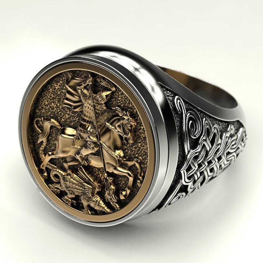 Men's Gold Silver Color Two-tone Punk Ring Heroic Knight Party Hip Pop Jewelry