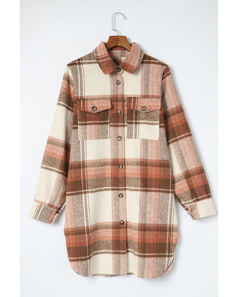 Azura Exchange Plaid Print Flap Pockets Long Shacket