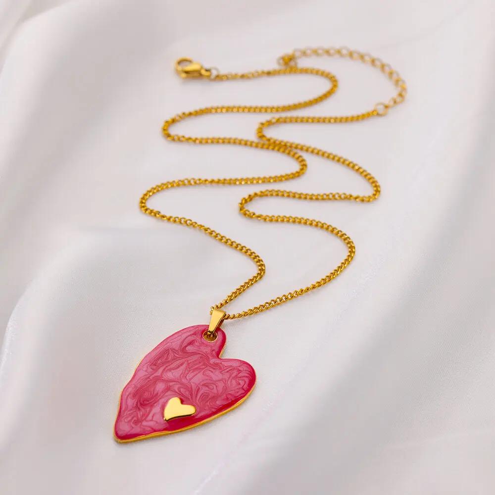 Ожерелье из нержавеющей стали Coloful Heart Золотистая цепочка Ожерелья Чокер для женщин Модные цирконы Подарки на день рождения collar mujer
