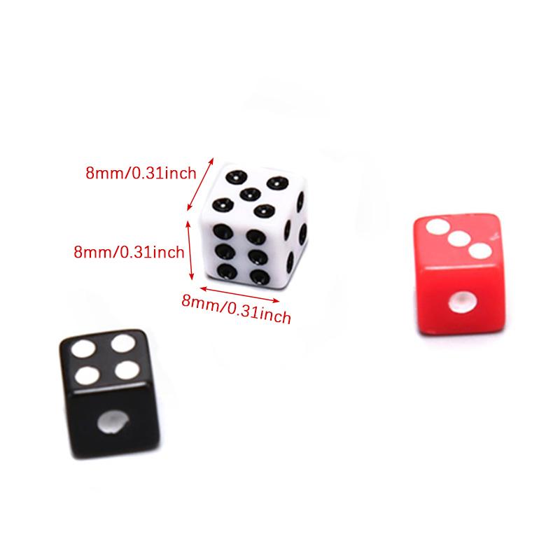 50Pcs Dices 8mm Plastic White/Black/Red Gaming Dice Standard Six Sided Decider Birthday Parties Board Game