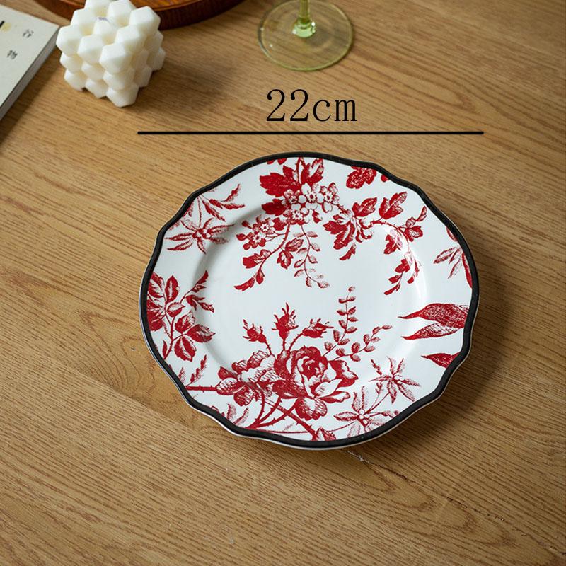 Керамическая тарелка в европейском стиле, винтажная роскошная цветочная печать, тарелки для обеда в западном стиле, блюда для послеобеденного чая, десерта, столовые приборы