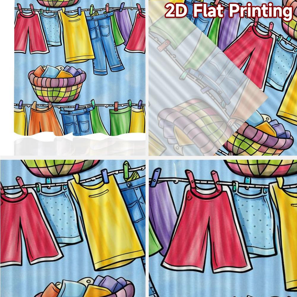 2D FLAT PRINTING 2pcs Curtains (Without Rod) Colorful Laundry Day Popular Minimalist Curtains Machine Washable Fabric Curtains