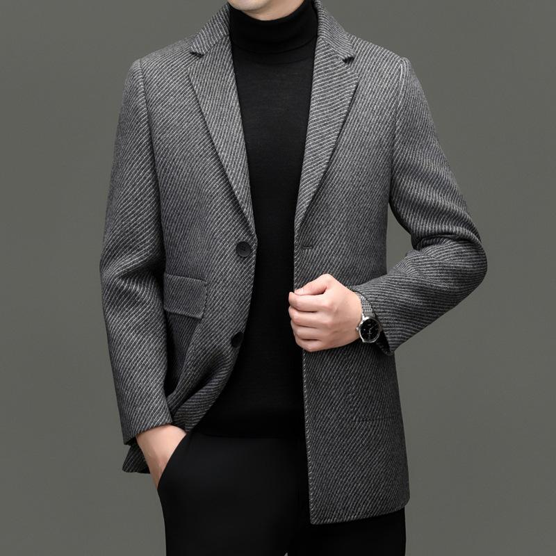Mid-length Wool Double-sided Cashmere Coat for Men In Winter Middle-aged Dad Removable Down Liner Wool Woolen Coat