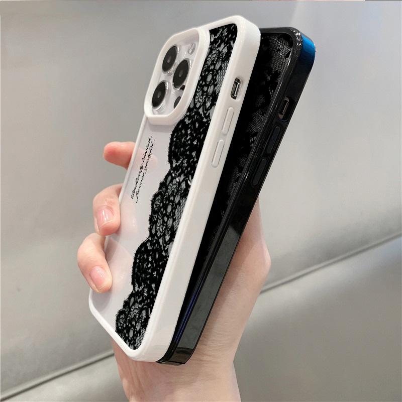 Креативный чехол для телефона с дизайном из черного кружева для iPhone 16 17 Pro Max 15 Pro 14 Plus 13 12 11 7 8 Plus SE 2022 Ударопрочный чехол