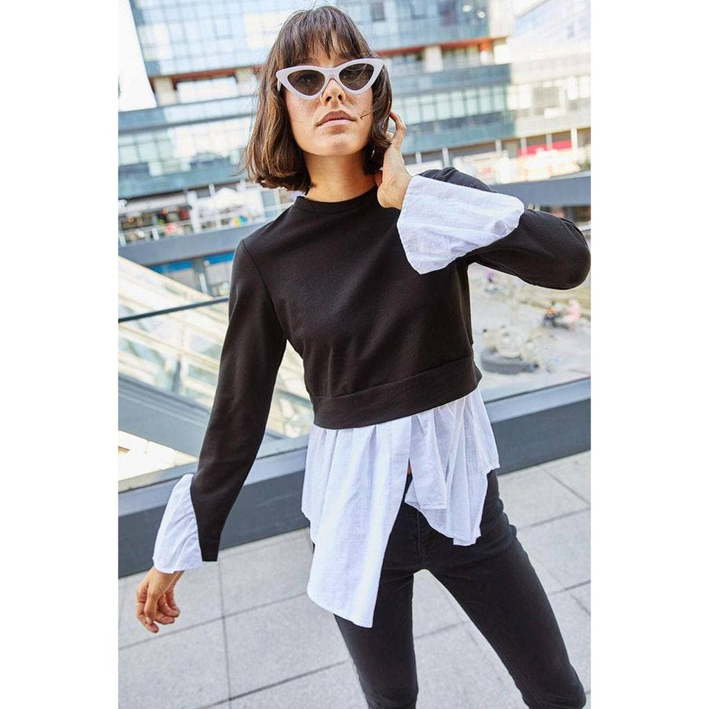 Черная блузка с рубашкой | Женские зимние топы с длинными рукавами, похожие на рубашку | Современные модели блузок