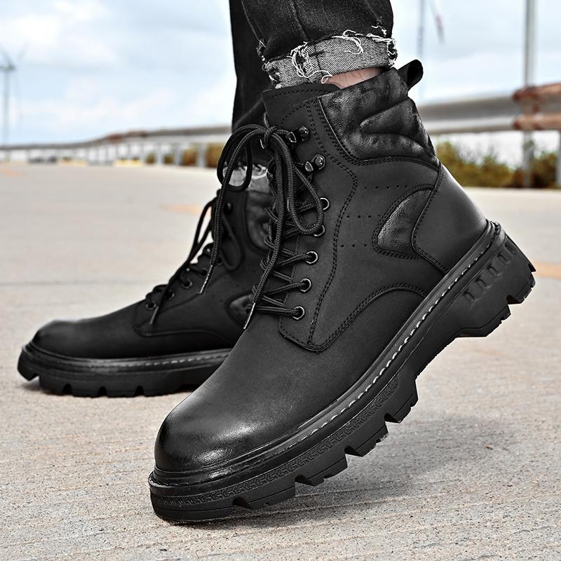 Мужские ботинки из кожи на шнуровке, осенние мужские ботинки на щиколотку, мужские нескользящие ботинки на платформе для активного отдыха, мотоциклетные ботинки