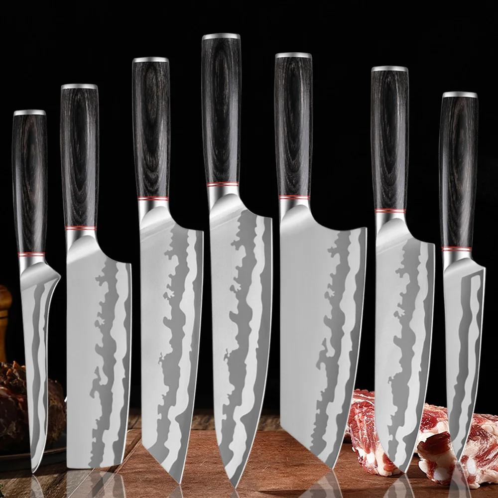 Тесак для мяса, ковка, нож шеф-повара, мясника, кухонный нож из нержавеющей стали, кованый нож для снятия шкур, нож для нарезки, деревянная ручка, кухонные инструменты