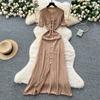 Summer Women Casual Single Breasted Knitted Sweater Long Maxi Pullover Dresses