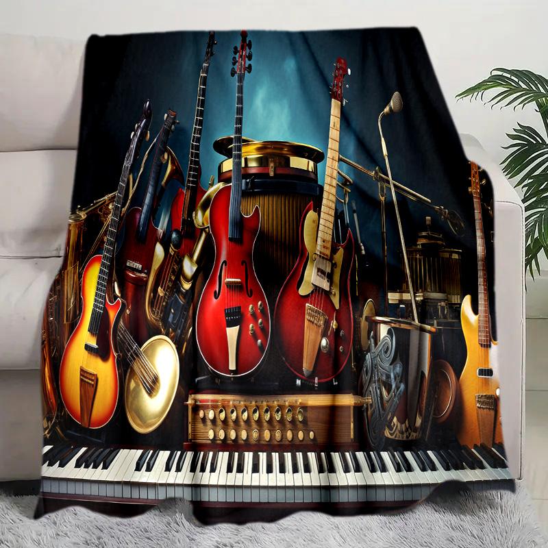 Guitar Print Blanket Soft Comfortable All Seasons Suitable Sofa Office Nap Travel Birthday Gift Christmas Present