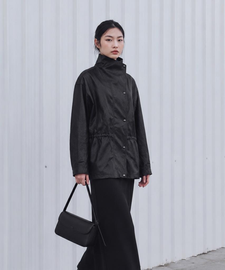 METAPHER Met High-Neck Pole Leather Jacket Black