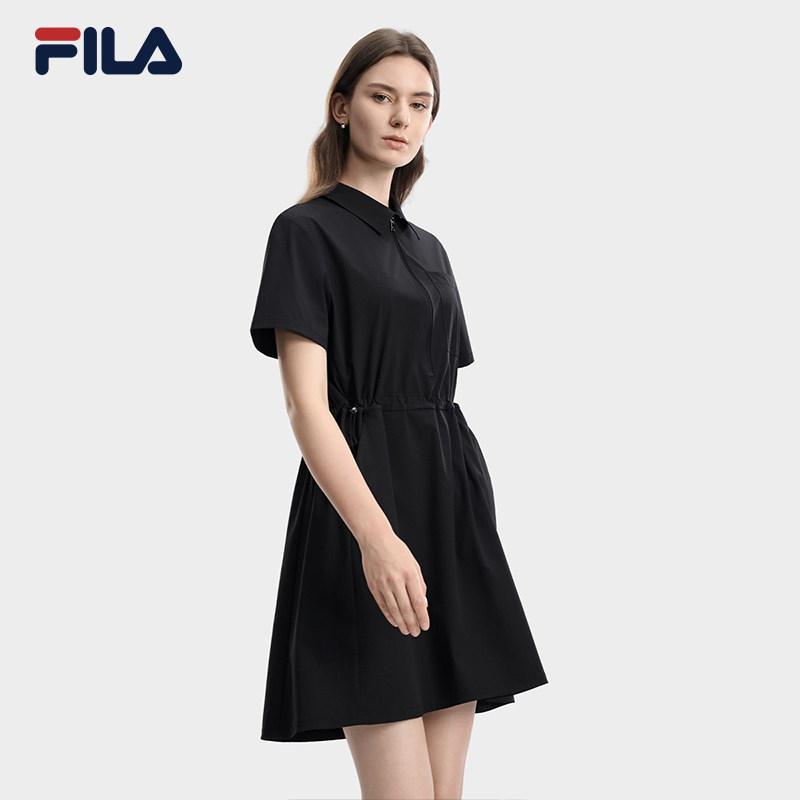 Fila Белое простое модное универсальное платье с коротким рукавом женское платья Черное F11W633307FBK