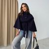 Stand Up Collar Button Lace-up Cape Style Long Sleeve Warm Women Jacket Elegant 2025 Autumn Short Coat