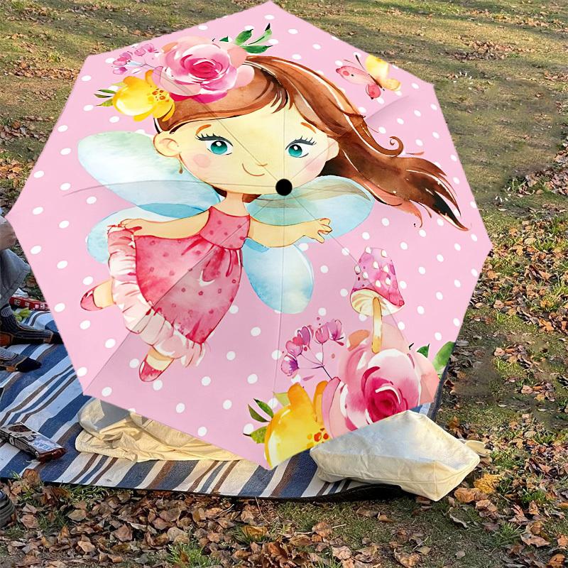 1PC fairy flowers Umbrella-8-Rib Reinforced, Automatic Open, Lightweight & Durable, Cute Fashion Accessory for Outdoor-T192