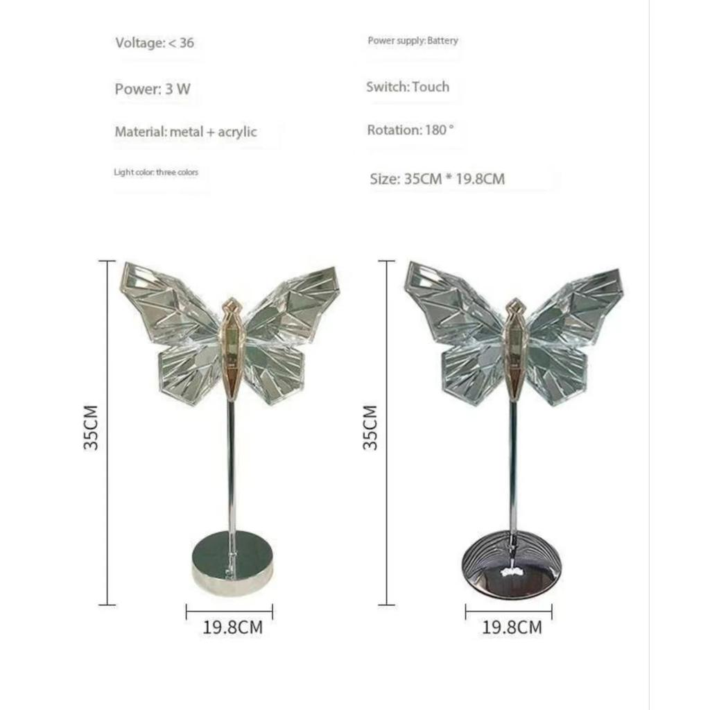 Metal Acrylic Butterfly Desk Lamp Nordic Bedroom Girl Room LED Rechargeable Bedside Atmosphere Small Night Light