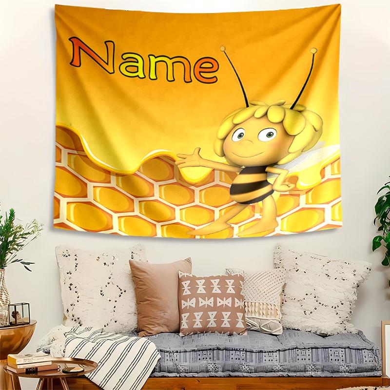 Personalized Maya the Bee Background Tapestry,Custom Name Birthday Party,Multifunctional Wall Decoration for Home Decor,Various Occasions