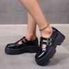 Fashion Double Buckle Strap Chunky Platform Pumps Women Patent Leather Thick Bottom Gothic Shoes Woman Punk Thick Heels Mary Jane Shoes