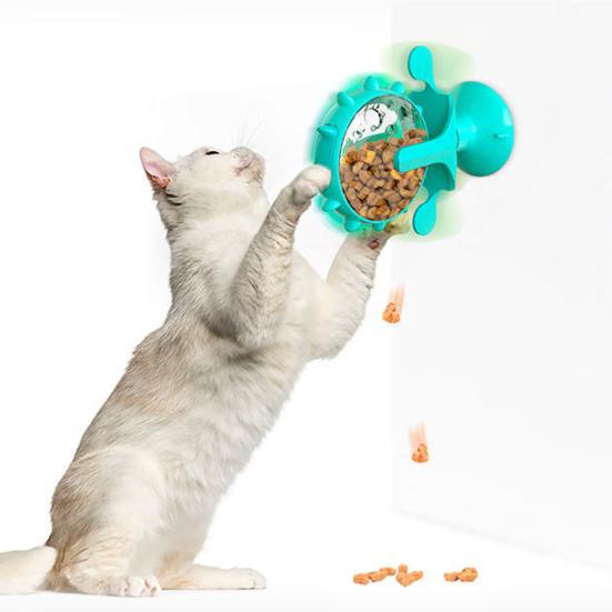 Интерактивная игрушка-дозатор для кошачьих лакомств, вращающаяся на 360 градусов, ветряная мельница, медленная кормушка для кошек с присоской, игрушка для предотвращения утечки корма для домашних кошек