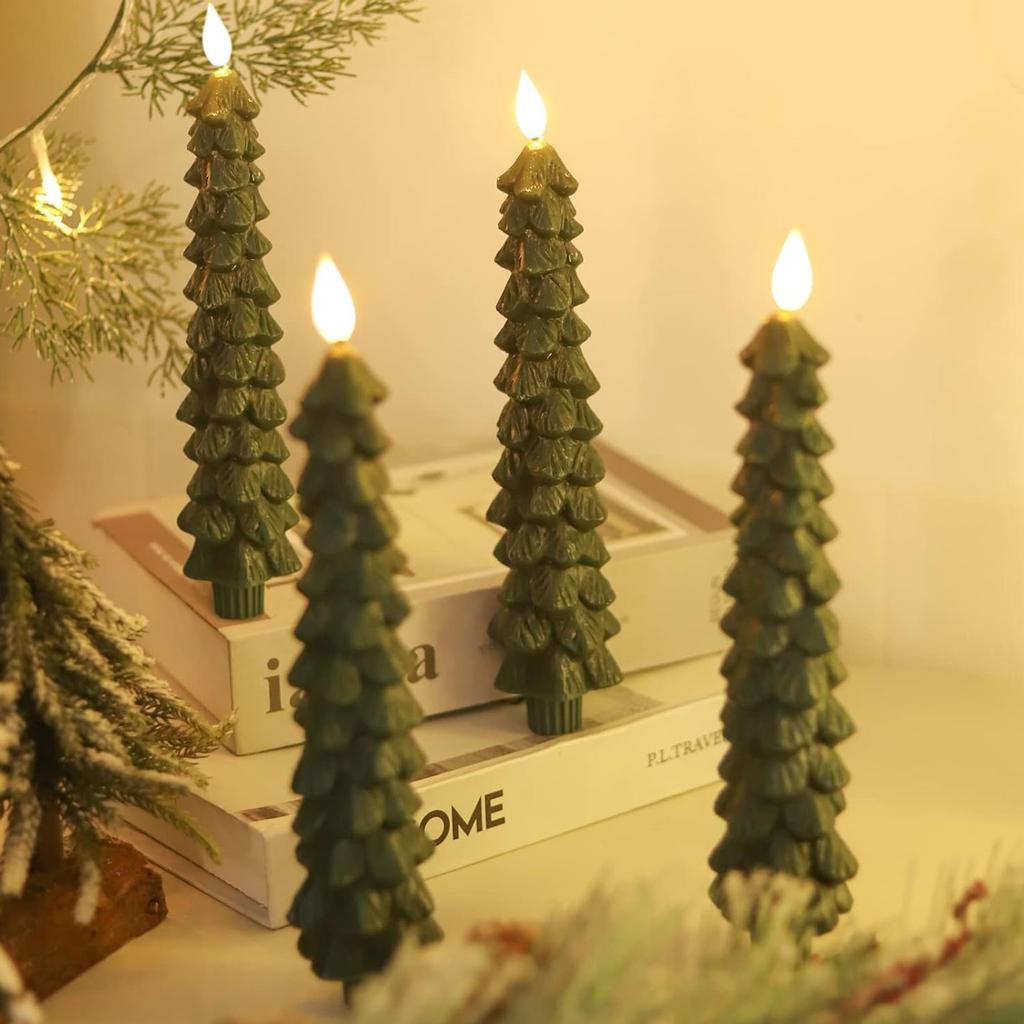 1/2/3/4Pcs Christmas Tree Candles with Remote Timer LED Christmas Tree Flameless Taper Candles Window Candle for Christmas Decor