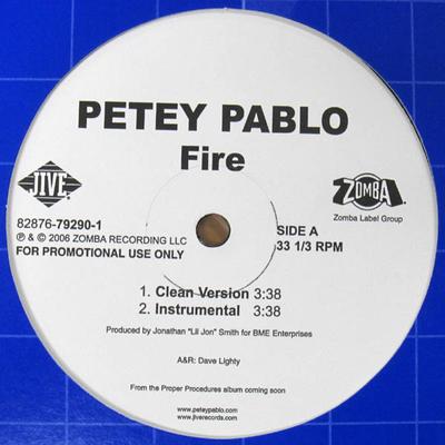 12-дюймовая пластинка PETEY PABLO - Fire 82876792901 Jive 2006 US Rap & Hip-Hop/R&B Б/у