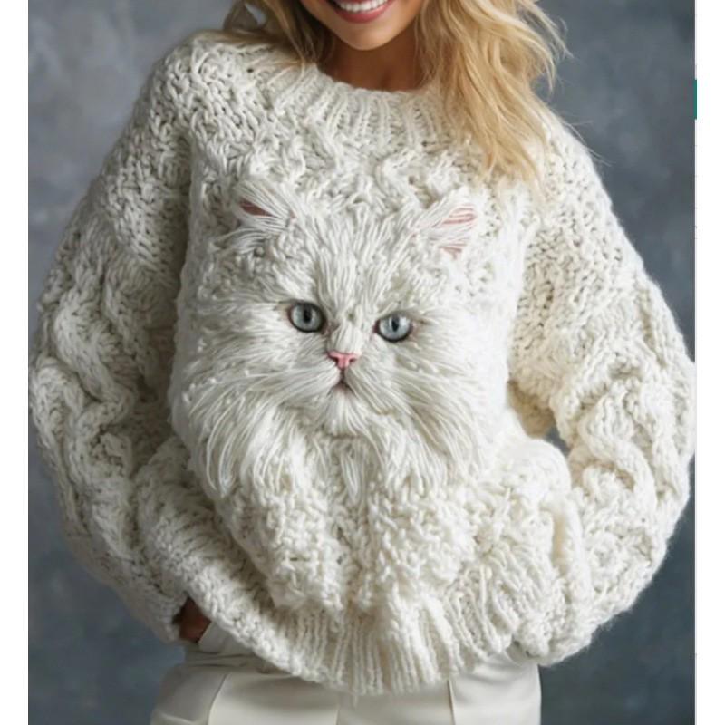 Womens Fall Winter Soft Floral Knit Sweater Round Neck Long Sleeve Outerwear Innerwear