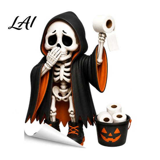 Seasonal Toilet Lid Decorations Halloween Skeleton Sticker Funny Pooping Decal Spooky Bathroom Decor for Adhesive Waterproof Sticker Tank