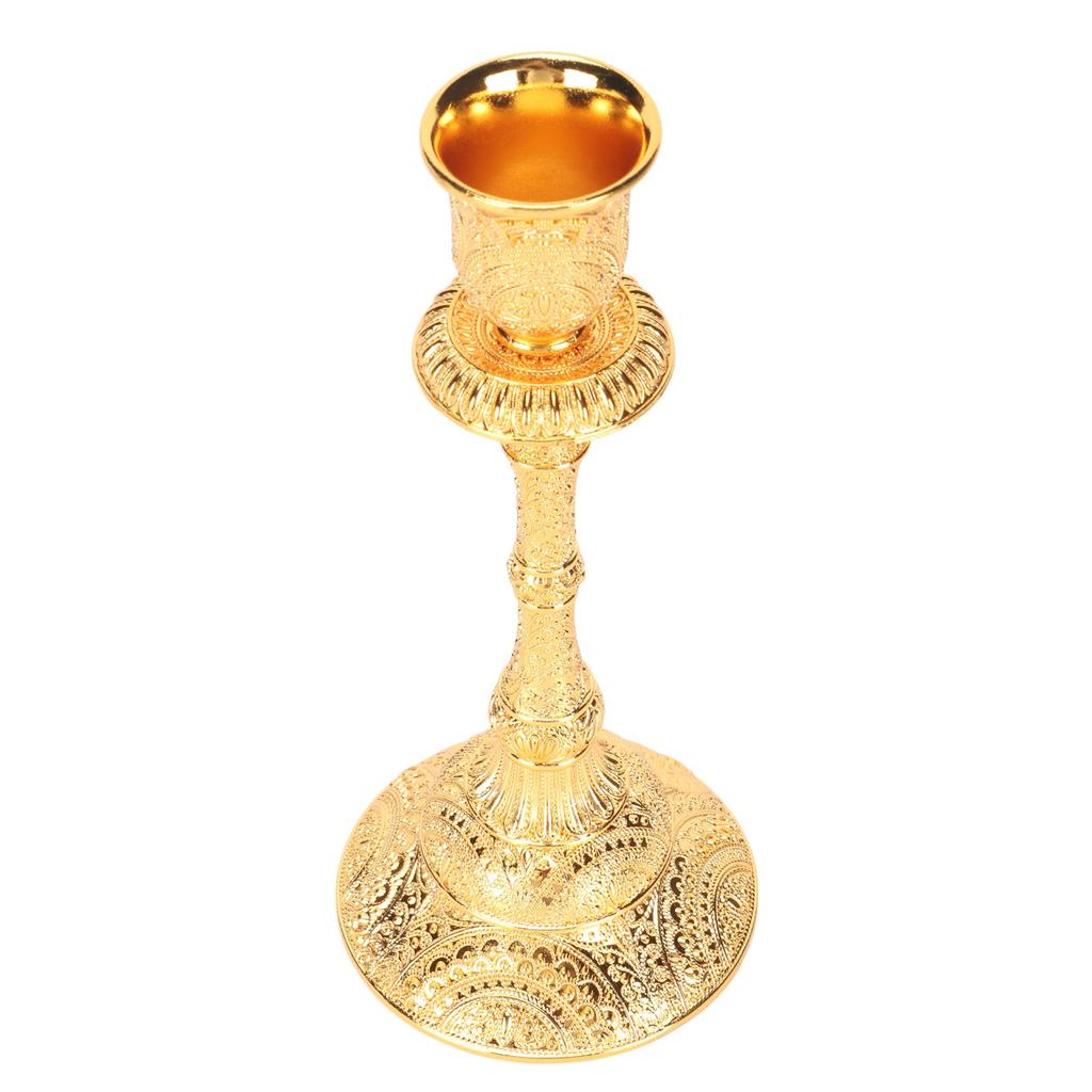 Gold Candlestick Holder Vintage Alloy Exquisite Carving Decor Metal Pillar Candlestick for Dining