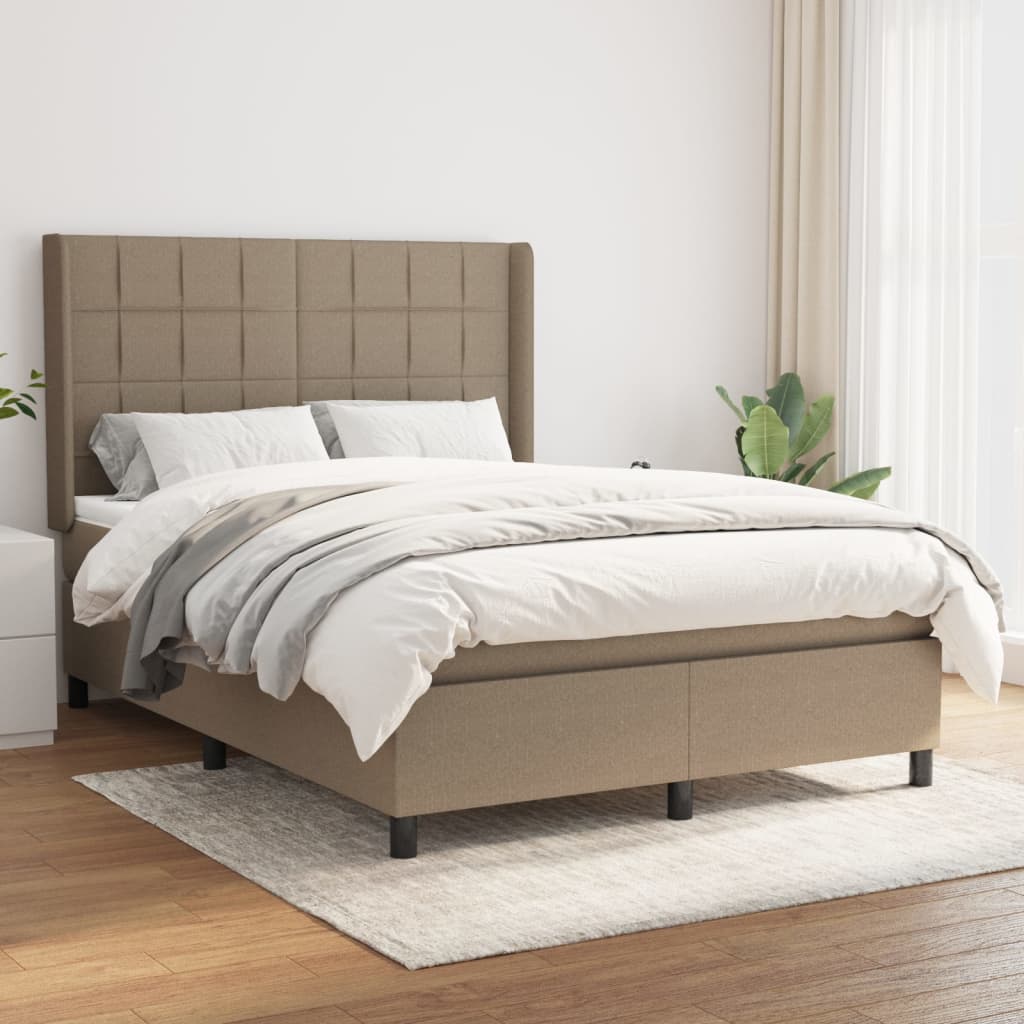Vidaxl Континентальная кровать с матрасом, цвет тауп, ткань, 140x200 см