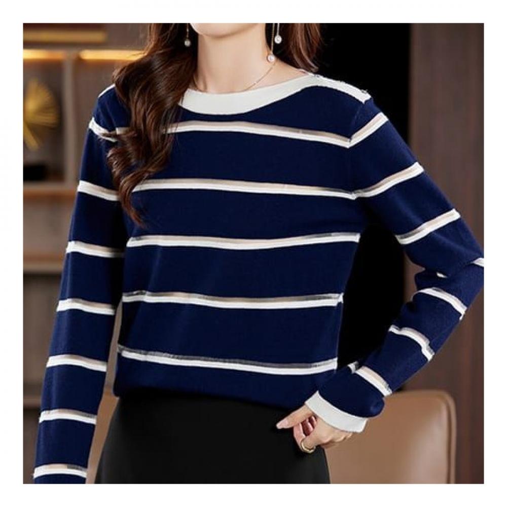 Navava Round Neck Long Sleeve STripe KniT T shirT Nk2295