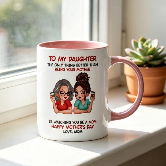 Ceramic Mug for Daughter Personalized Coffee Cup with Non-Slip Handle High-Temperature Fired Multi-Use Gift for Mother's Day Birthday
