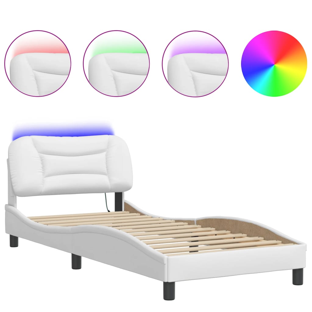 LED Bed Frame without Mattress Hvar White 90x190 cm