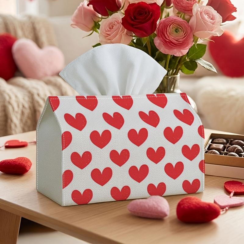 1pc Romantic Pattern Valentine's Day Tissue Box Holder - Heart Red Polka Dot, Perfect for Living Room, Dining Room, Bedroom, Bathroom, Bar, or Office