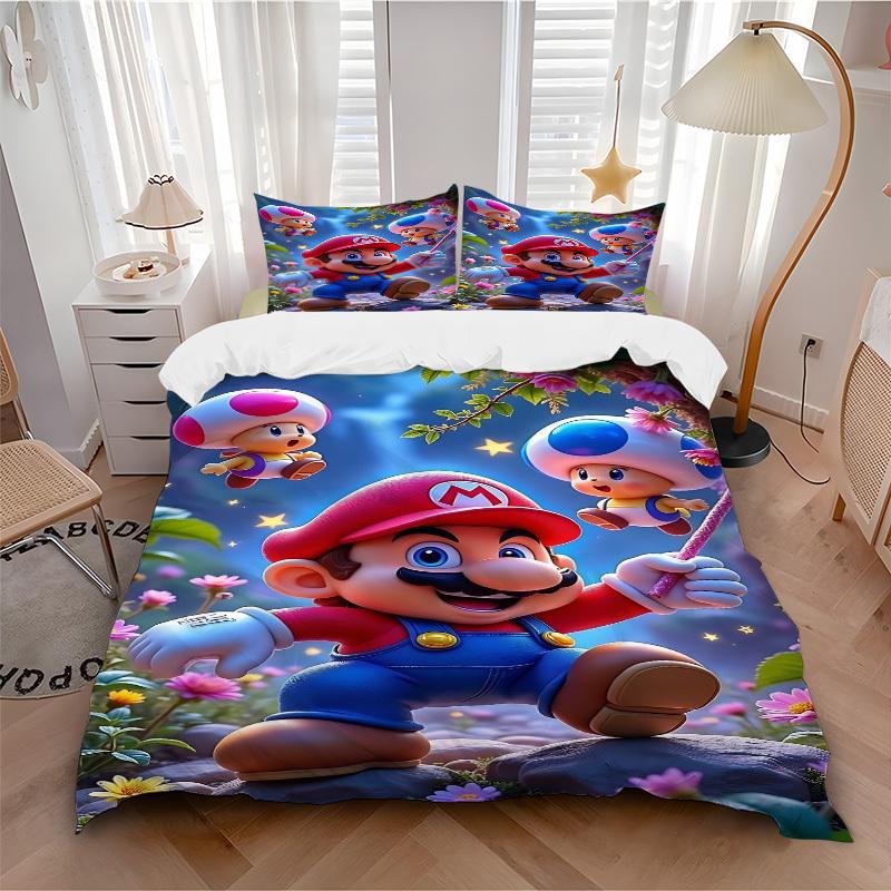 3pcs Mushroom, Mario Bedding Set: Perfect for Bedroom or Guest Room. Soft and Comfortable with No Core Included yy251010155