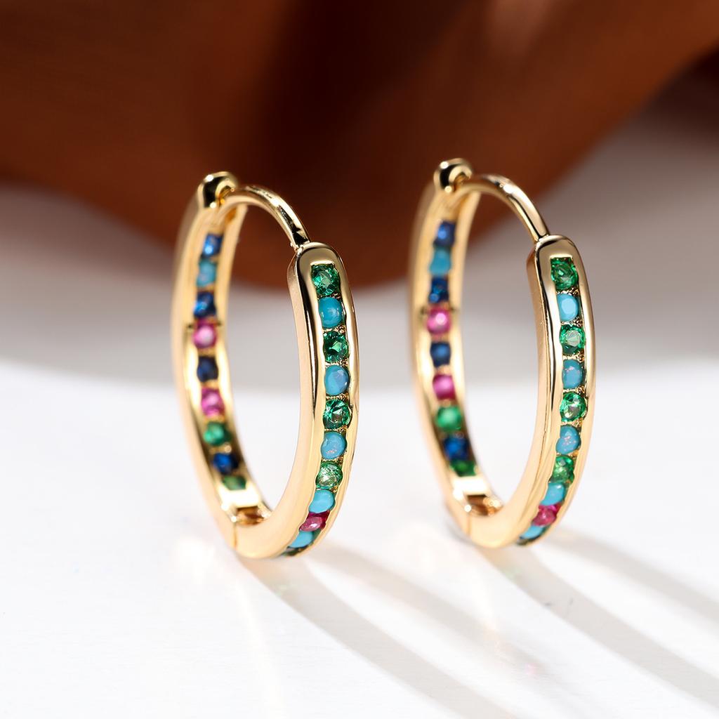 European and American fashion new round ethnic style multi-colored rainbow zircon hoop earrings for women