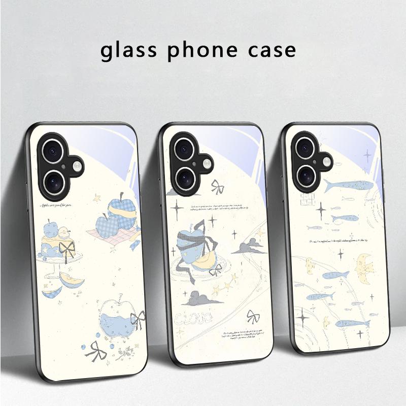 Свежий и целебный бриз Для iPhone 17 Air 16 E 15 Plus 14 Pro Max 13 12 mini 11 5 6 7 8 Plus XR XSMax SE Черный Стеклянный Чехол для Телефона