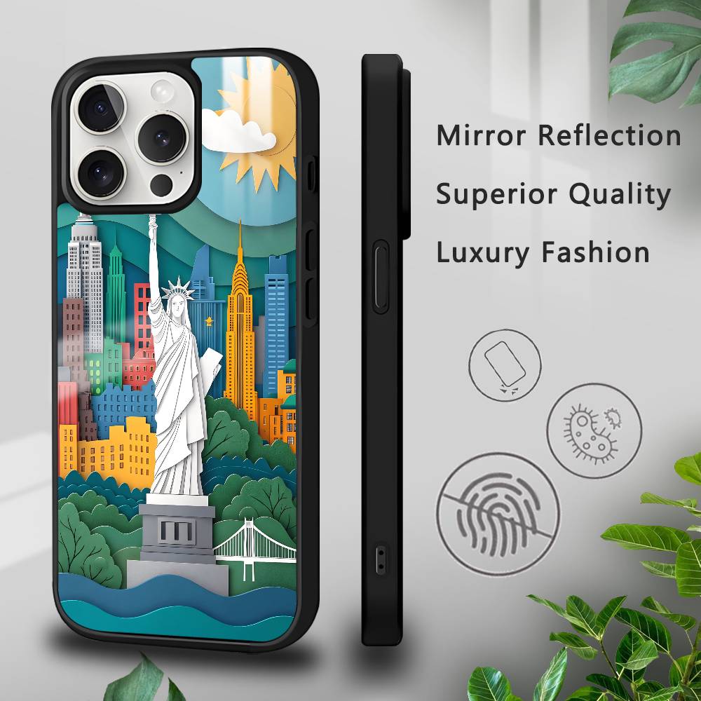 Realistic Cartoon Landmarks Phone Case For IPhone 17 16 15 14 13 12 11 Pro Max Plus Mini Plus Hard Mirror Surface Protect Funda