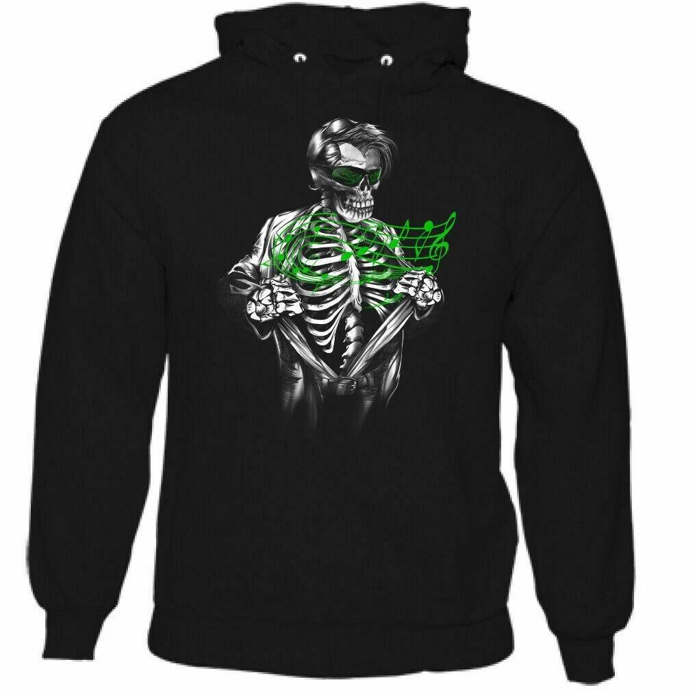 Rockabilly Skeleton Mens Funny MusicHoodie Skull Rock n Roll Elvis Presley