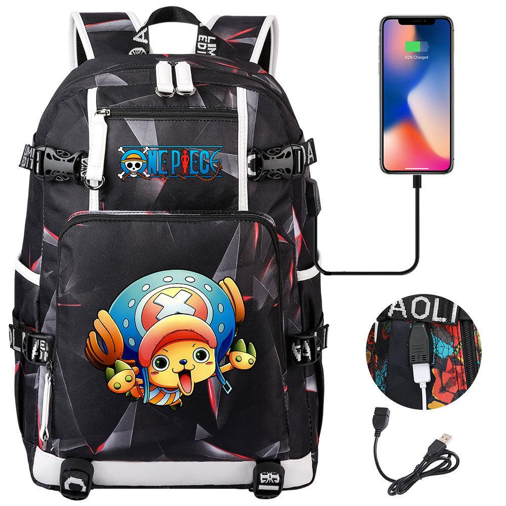 Anime Print USB Backpack Large Capacity Youth Student Bookbag Casual Travel Daypack