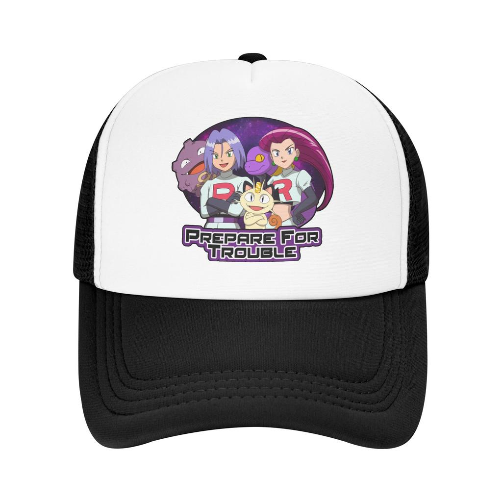 Team Rocket Pokemon Prepare for Trouble Trucker Hat HipHop Mesh Baseball Cap Anime Hat Trucker Hat Breathable Racing Cap Spring