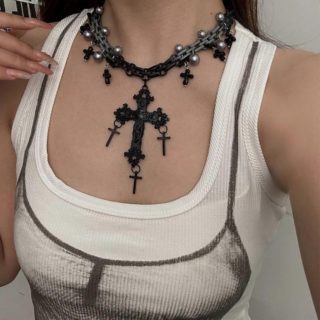 Fashionable Dark Crosses Necklace Portable Accessory for Women Embracing Gothic and Punk Styles With Comfortable Fit